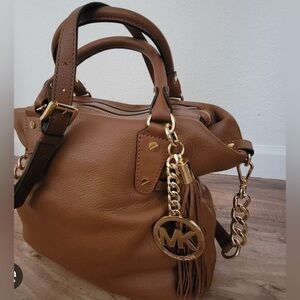MICHAEL KORS MEGAN CONGAC BROWN PEBBLED LEATHER SATCHEL BAG